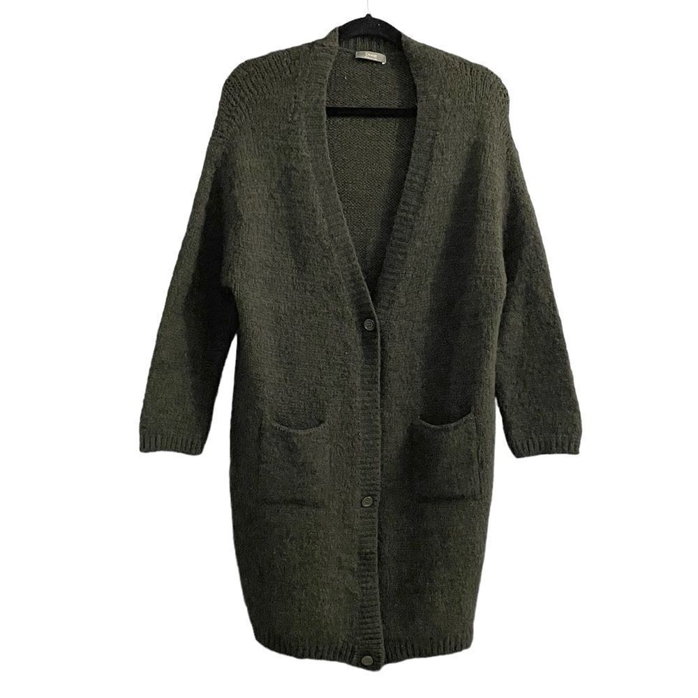 DIXIE Mohair Wool Button Front Long Sleeve Cardigan Sweater Jacket Coat Green S